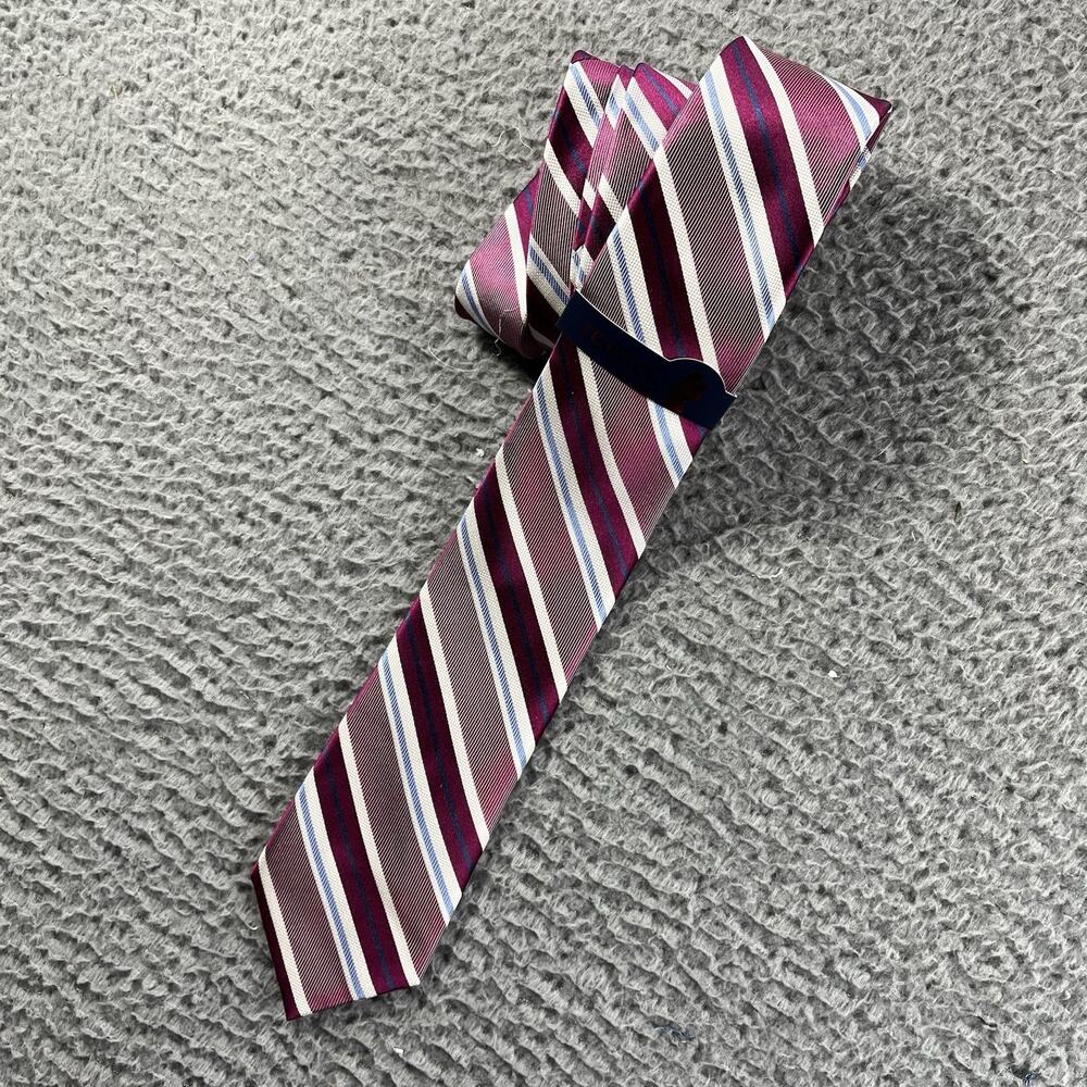 New Rooster Est 1949 Tie Mens Burgundy Navy Blue Silver Striped Necktie Classic